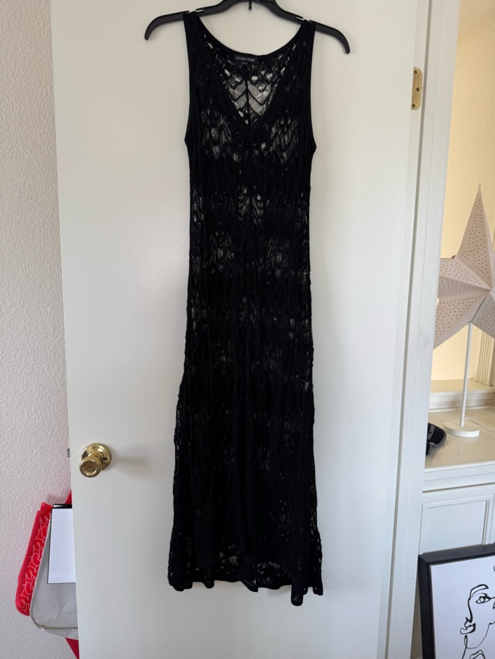 Eileen Fisher Black Crochet Maxi Dress XS